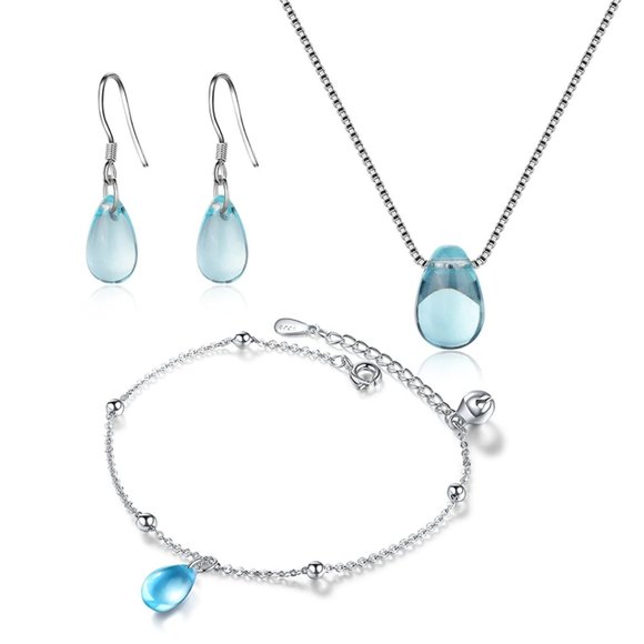 [Set of3] 925 Sterling Silver Crystal Water Drop